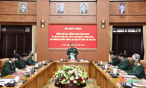 Đại tướng Phan Văn Giang làm việc với Tổng cục Hậu cần về nhiệm vụ trọng tâm năm 2022